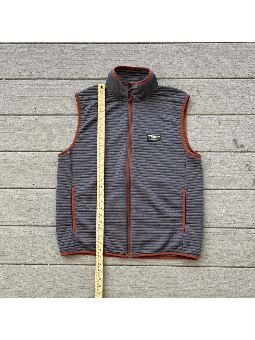 L.L. Bean Men's Airlight Vest Full Zip Gray Rust Orange Size Medium Regular